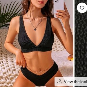 NWT Zaful Black Wave Textured Crossover Bikini Swimwear